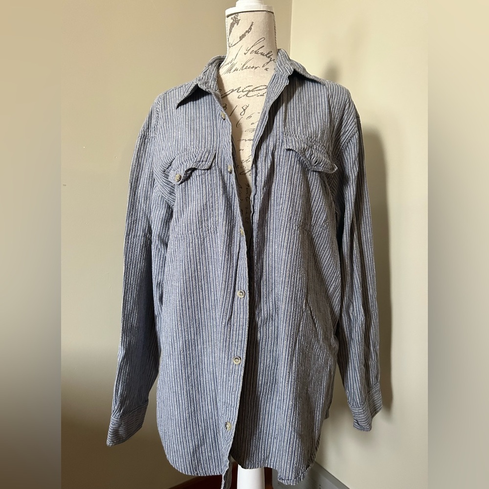 B.U.M Blue and White Striped Casual Shirt